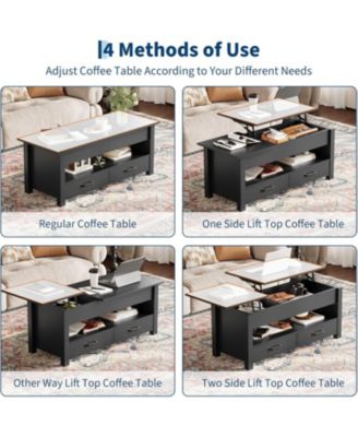 47.2" Coffee Table with Storage, Multi-Function Lift Top Coffee Table with Wooden Lift Tabletop, 2 Drawers and Hidden Compartment