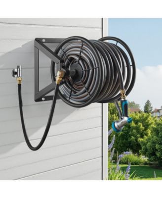 Wall Mounted Hose Reel Holds 200 ft 5/8 in Hose Steel Space Saving
