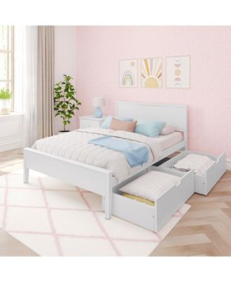 Full Size Bed Frame with Storage Drawers, Solid Wood Platform Bed for Kids