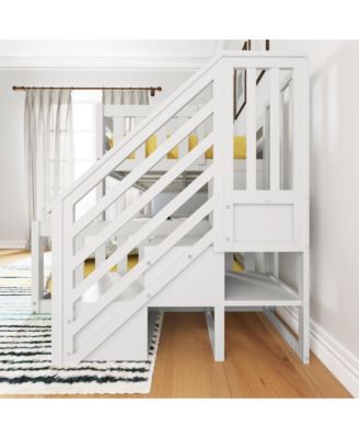 Wooden Twin over Full Low Bunk Bed for Kids with Staircase