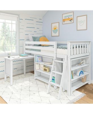 Twin-Size Low Loft With Pull-Out Desk and 3-Shelf Bookcases