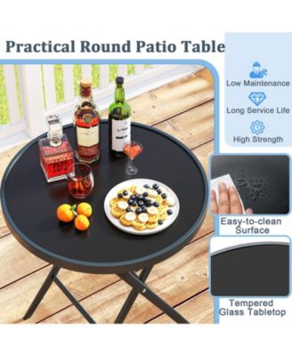 3 Piece Folding Patio Bistro Set with Glass Table and Chairs