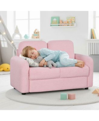 2-Seat Kids Sofa Toddler Sofa Couch with Soft Teddy Fleece Upholstery and Solid Wooden Frame