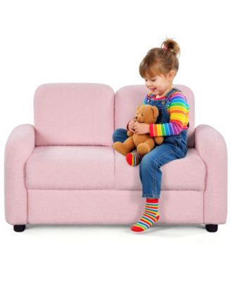 2-Seat Kids Sofa Toddler Sofa Couch with Soft Teddy Fleece Upholstery and Solid Wooden Frame