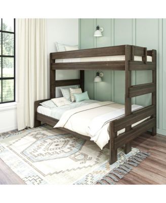 Bunk Bed Twin over Full Size, Modern Farmhouse Solid Wood Bunk Beds for Kids