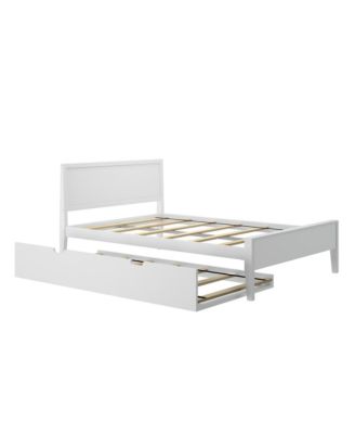 Full Size Bed Frame with Trundle, Classic Solid Wood Platform Bed for Kids