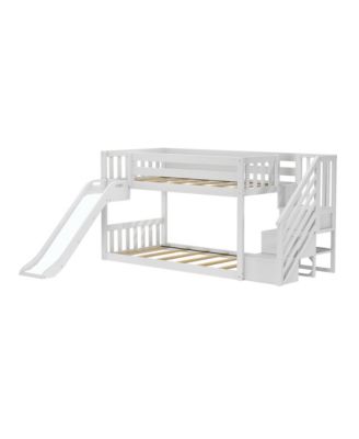 Low Twin over Twin Bunk With Stairs, Easy Slide and Orange Camper Van Curtain