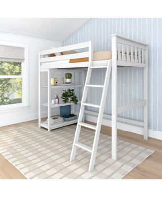 Solid Wood High Loft Bed,Twin Bed Frame For Kids With Bookcase and Ladder