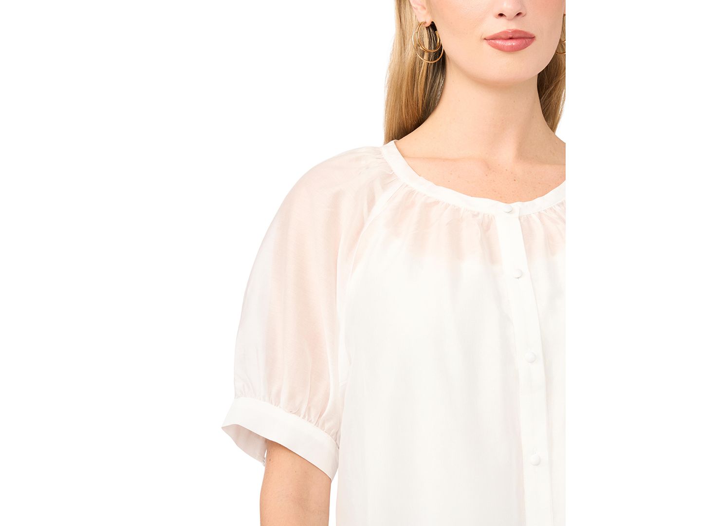 Женский топ Vince Camuto Crewneck Button-Down Short-Sleeve Flowy Top, цвет: Белый — фото 3