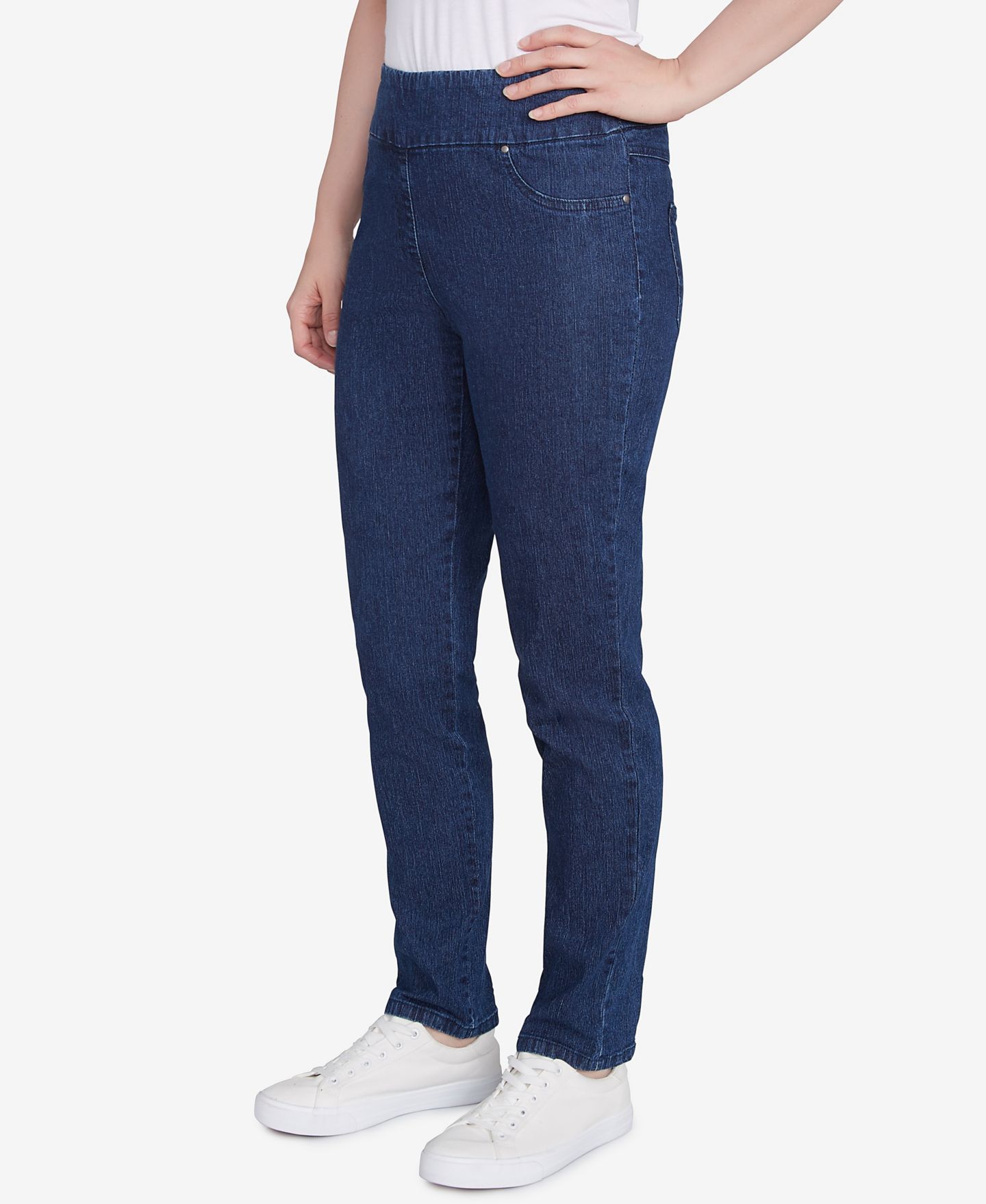 Женские брюки Ruby Rd. Petite Mid-Rise Pull-On Straight Extra Stretch Denim Pant, цвет: Тёмный индиго — фото 2