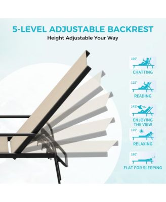Adjustable 5-Position Outdoor Lounge Chairs Set of 2 - Durable Textilene Reclining Patio Chaise