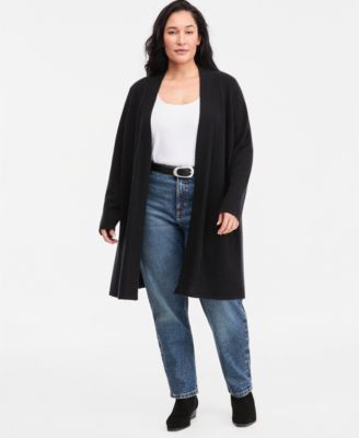 Plus Size 100% Cashmere Open Cardigan