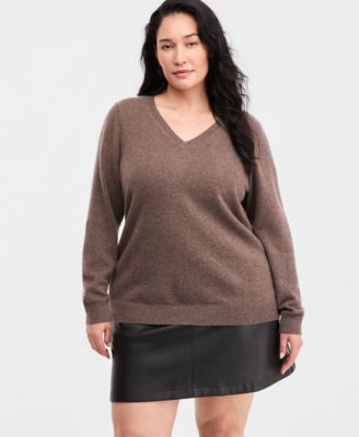 Plus Size 100% Cashmere V-Neck Sweater