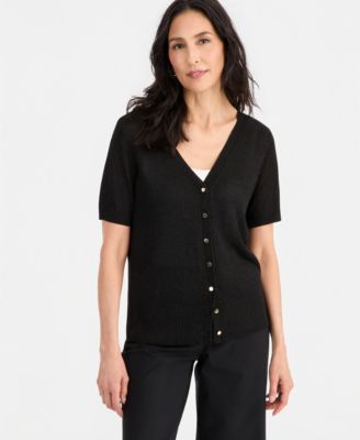 Women's Short-Sleeve V-Neck Cardigan