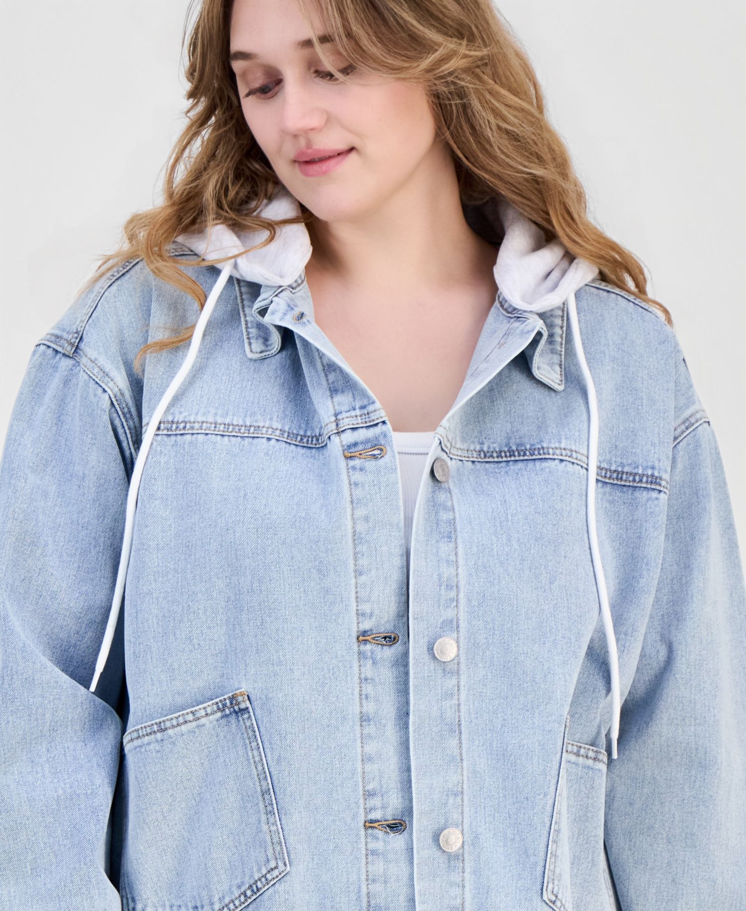Trendy Plus Size Hooded Denim Jacket