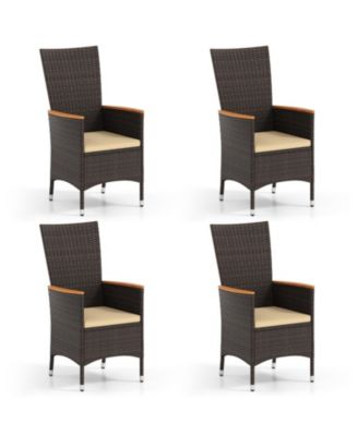 Wicker Patio Dining Chairs Set of 4 with High Backrest and Seat Cushions