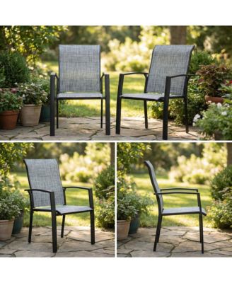 2-Piece Stackable Outdoor Dining Chairs, Metal Frame with E-Coating, Textilene All-Weather Patio Chairs