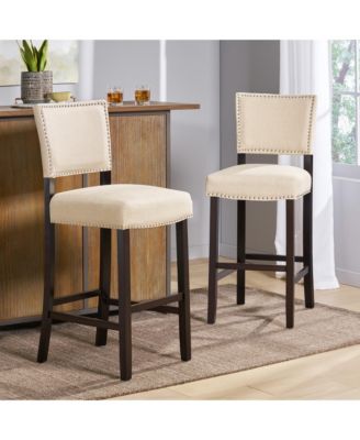  Upholstered Counter Height Chairs Featuring Wood Frame and Rivet Accent Bar Stools Set of 2