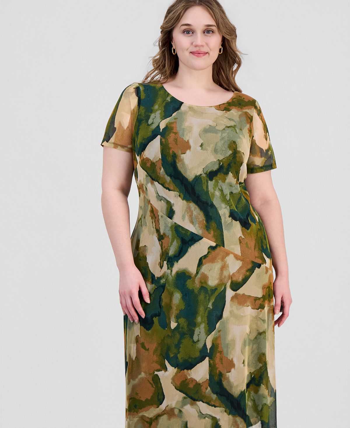 Connected Plus Size Printed Mesh Midi Dress view 2 — MAYCSS fashion products