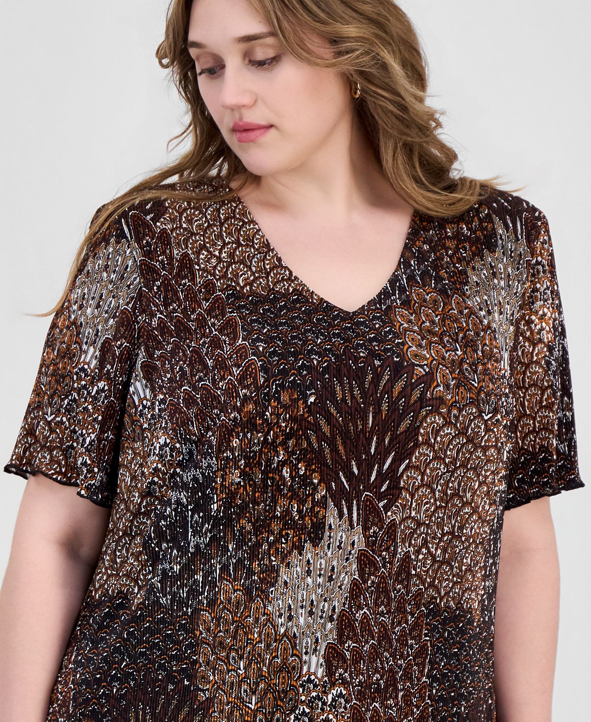 Connected Plus Size Printed Pleated Asymmetric Tiered Sheath Dress view 2 — MAYCSS fashion products