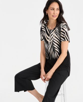 Jm Collection Printed Scoop Neck Short Sleeve Top Tummy Control Pants Macys Exclusive