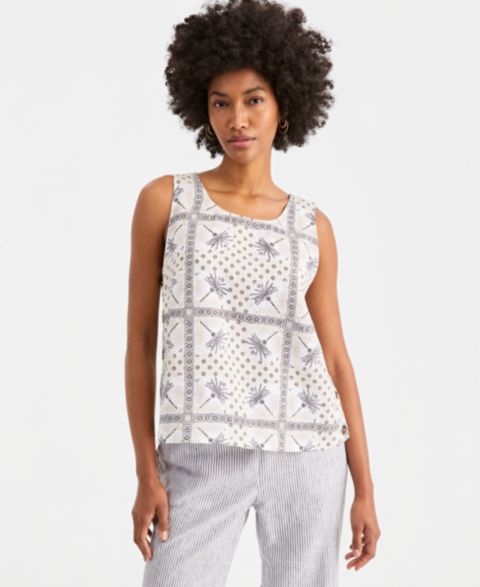 Женский топ Charter Club 100% Linen Pleated-Back Sleeveless, цвет: Пальмовый с принтом