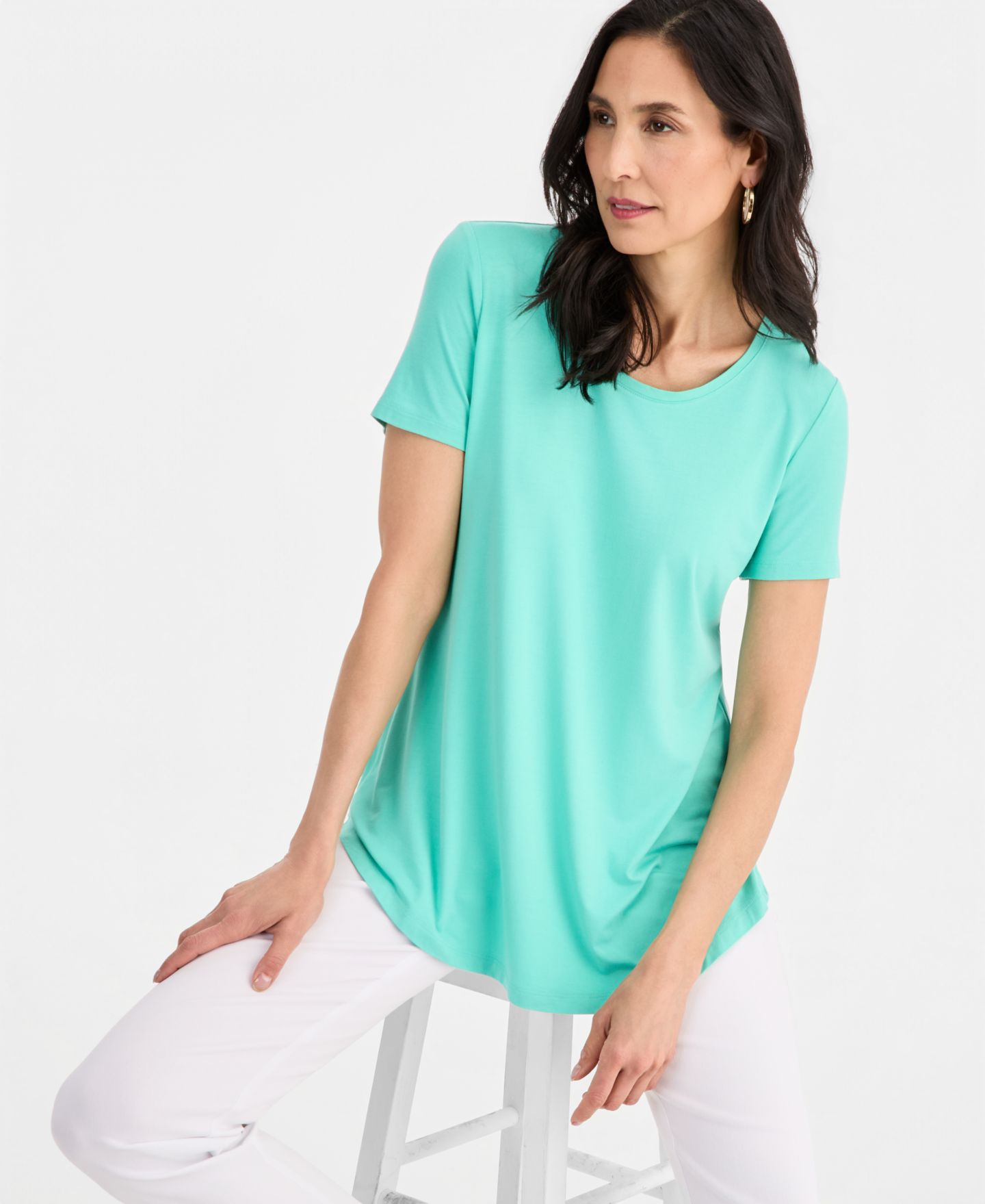 Женский топ JM Collection Scoop-Neck Short Sleeve Top, цвет: Аквамариновый — фото 3
