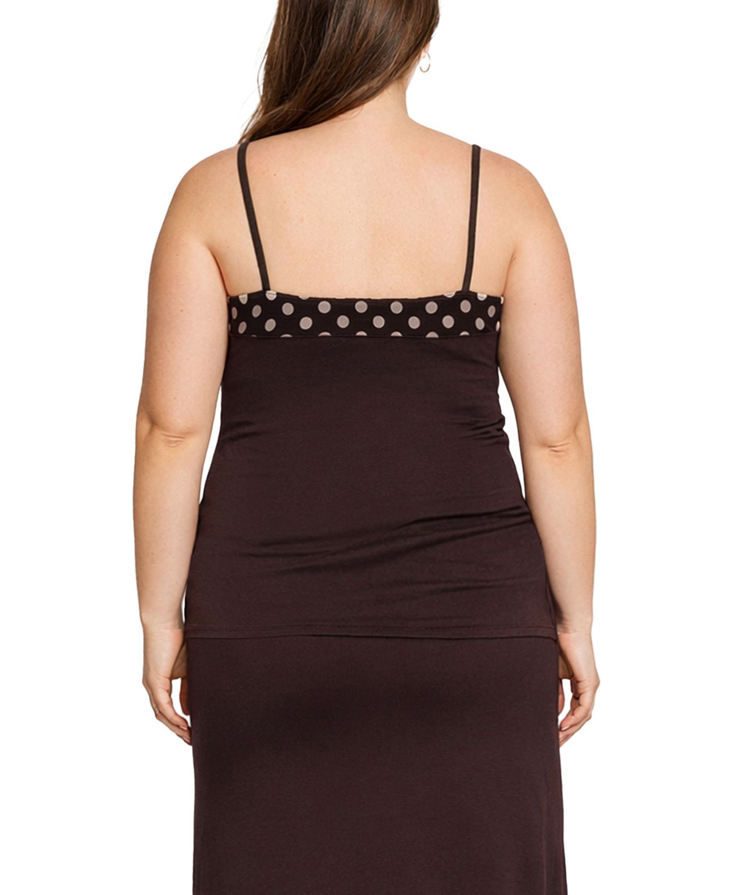 Женский топ COIN 1804 Plus Size Polka Dot Mesh Panel Cami Top, цвет: Коричневый / Слоновая кость — фото 5