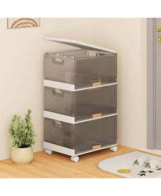 3-Cube Collapsible Stackable Storage Bins with Detachable Wheels