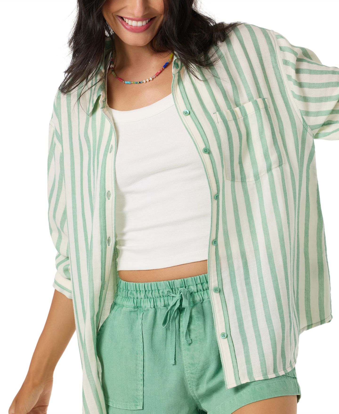 Женская рубашка O'Neill Cotton Leni Striped, цвет: Зелёный — фото 5