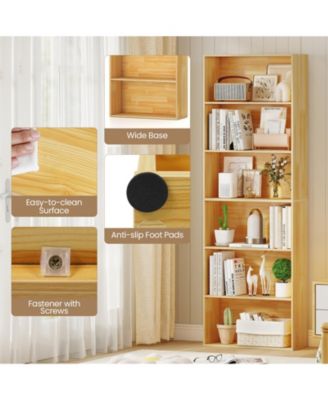 6-Tier Bookcase with 6 Open Shelves and Anti-Toppling Kits-Wood