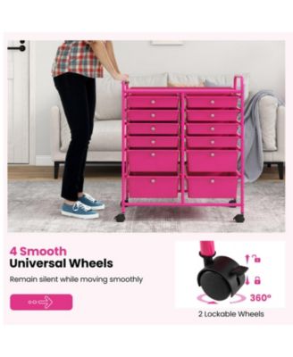 12-Drawer Rolling Storage Cart with Mixed-Size Drawers and Lockable Wheels