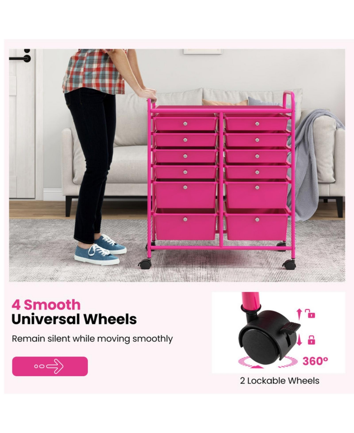 Gouun 12-Drawer Rolling Storage Cart with Mixed-Size Drawers and Lockable Wheels