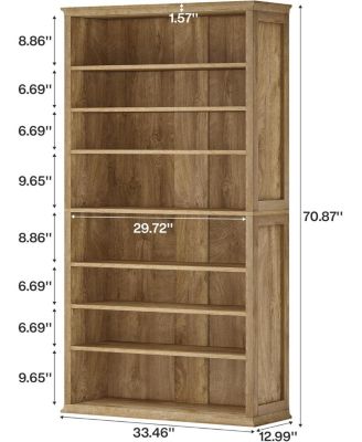 71" Tall Bookshelves and Bookcases with Adjustable Shelves, 8-Tier Large Open Library Bookcase, FreeStanding Display Storage Shelves
