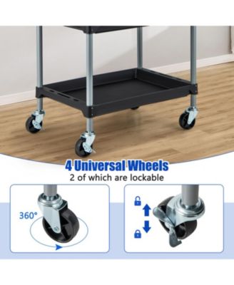 3-Tier Utility Rolling Cart with PP Shelves and Locking Wheels