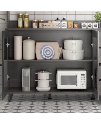 Large Kitchen Hutch Cabinet, Storage Cupboard Pantry with 4 Glass Doors, 4 Drawers and Microwave Shelf, Buffet,Sideboard