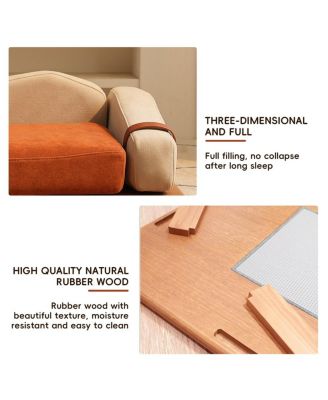 Modern Chenille Pet House Bed with Wood Frame and Hanging Toy for Cats and Dogs