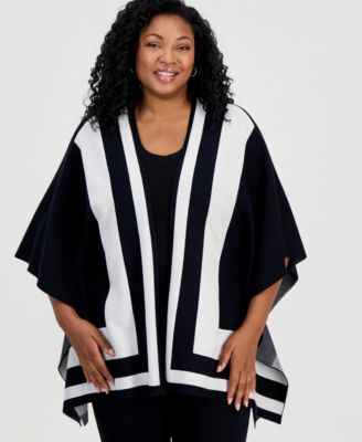 Plus Size Short-Sleeve Colorblock Open-Front Cardigan