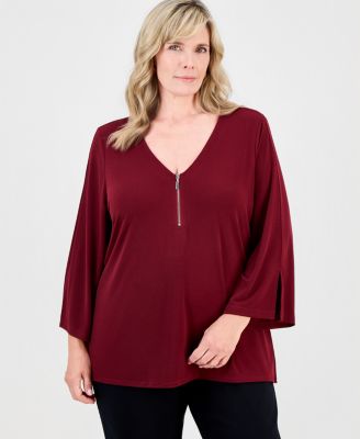 Plus Size Bell-Sleeve Zip-Neck Top, Macy's Exclusive