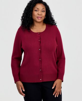 Plus Size Ribbed Scoop-Neck Cardigan