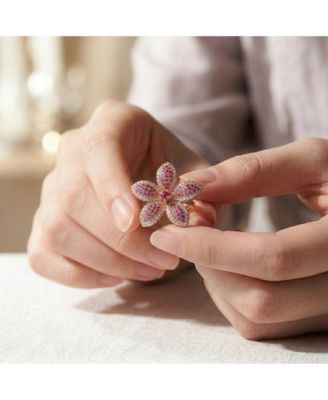 Dazzling 18K Rose Gold Plated Floral CZ Pav&eacute; Statement Ring