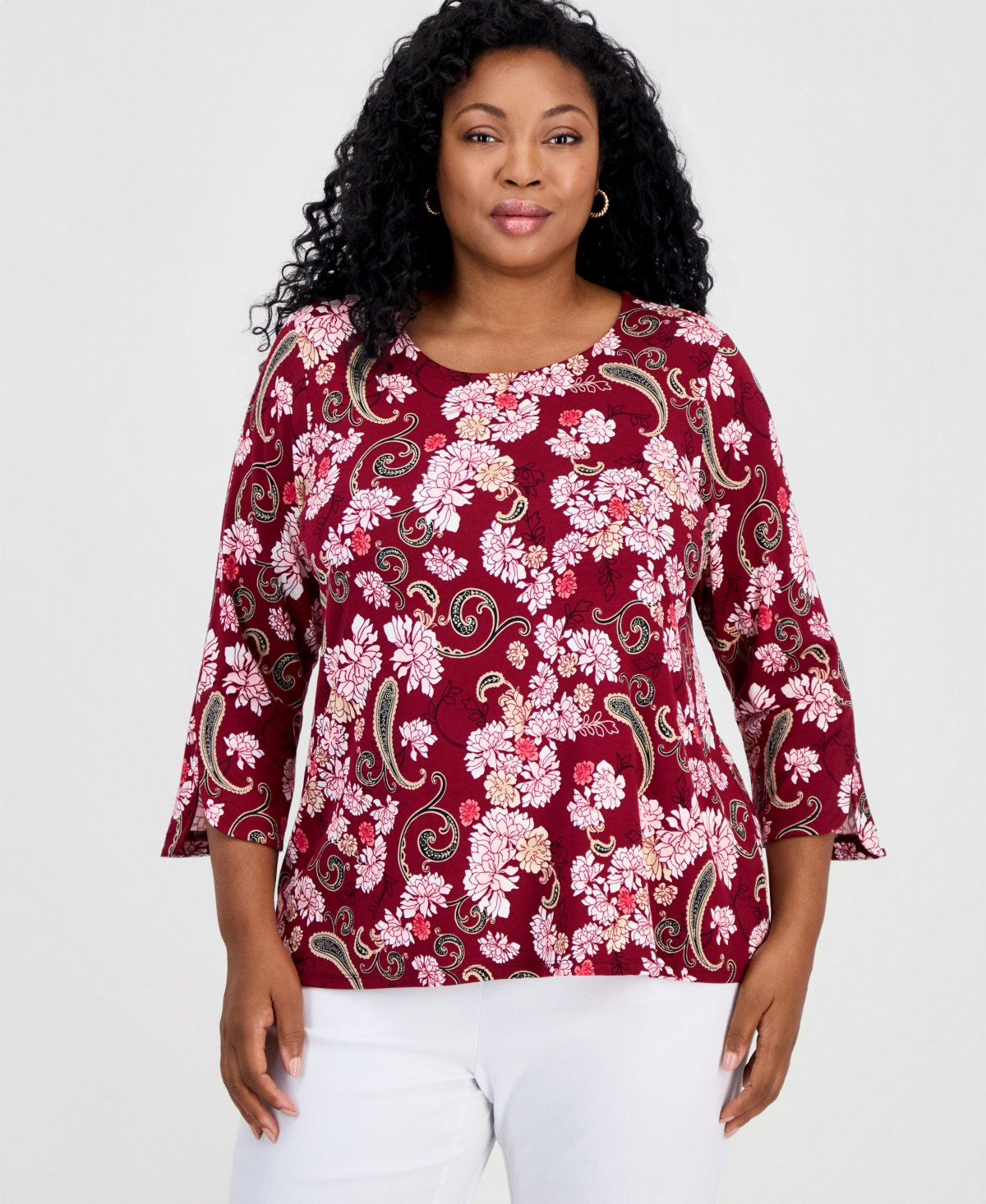 Jm Collection Plus Scoop-Neck 3/4-Sleeve Top, Macy's Exclusive