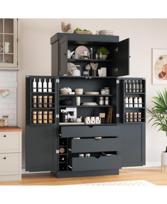  Tall Shaker Kitchen Pantry Cabinet with Storage and Wine Racks