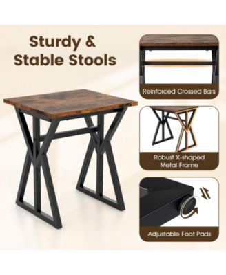 5-Piece Industrial Dining Room Set Rectangular Kitchen Table with 2 Benches and 2 Stools