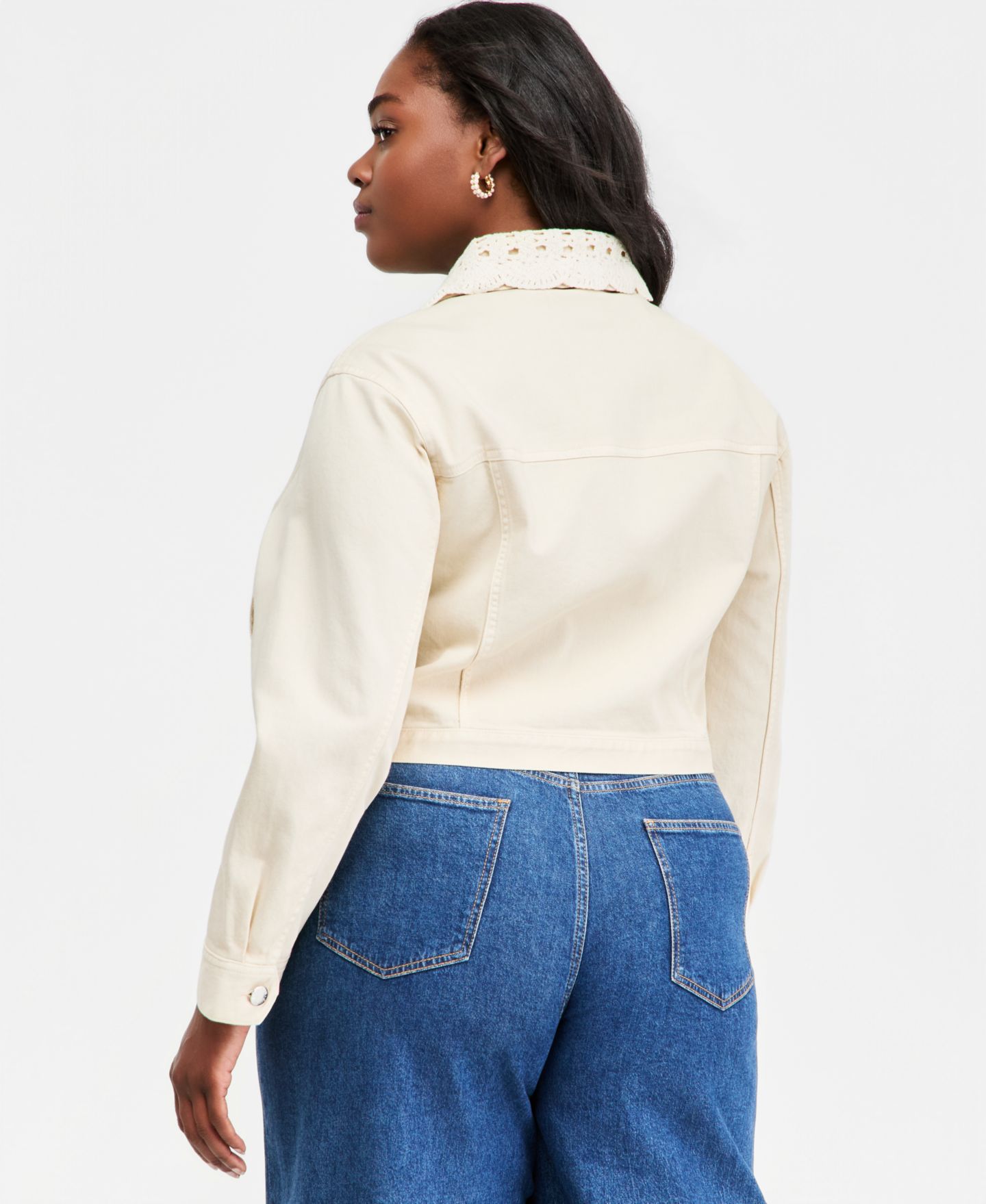 Женская куртка On 34th Plus Crochet Collar Cropped Denim Jacket, цвет: Экрю варёный — фото 3