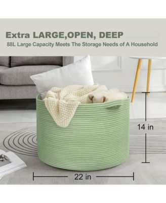 Rope Blanket Basket Storage Bin Organizer Wicker Box 88L Gift Basket