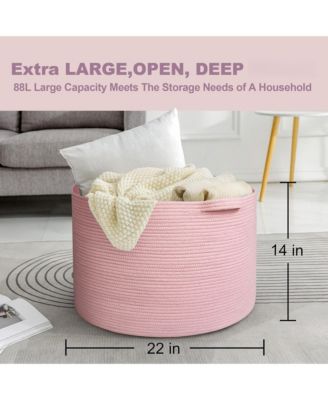 Rope Blanket Basket Storage Bin Organizer Wicker Box 88L Gift Basket