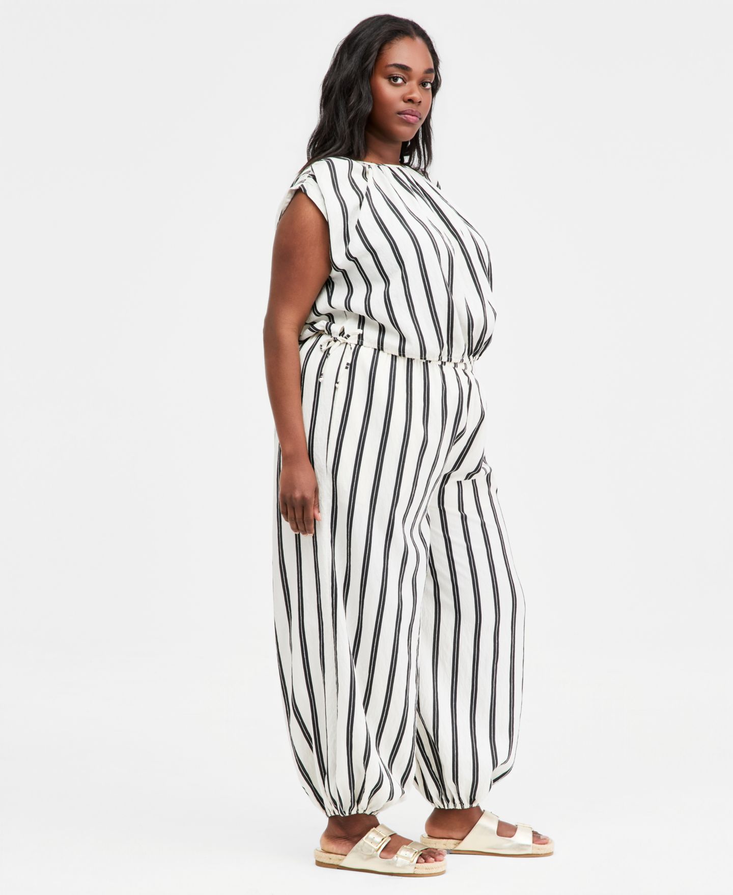 Женские брюки On 34th Trendy Plus Size Emma Striped Balloon-Leg, цвет: Чёрный — фото 2