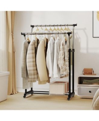 Double Rod Rolling Garment Rack with Adjustable Height from 42 to 69 in