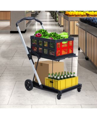 Collapsible Rolling Grocery Cart w/ Removable Basket and 360degree(s) Swivel Wheels, Lightweight Folding Utility Cart for Shopping and Office